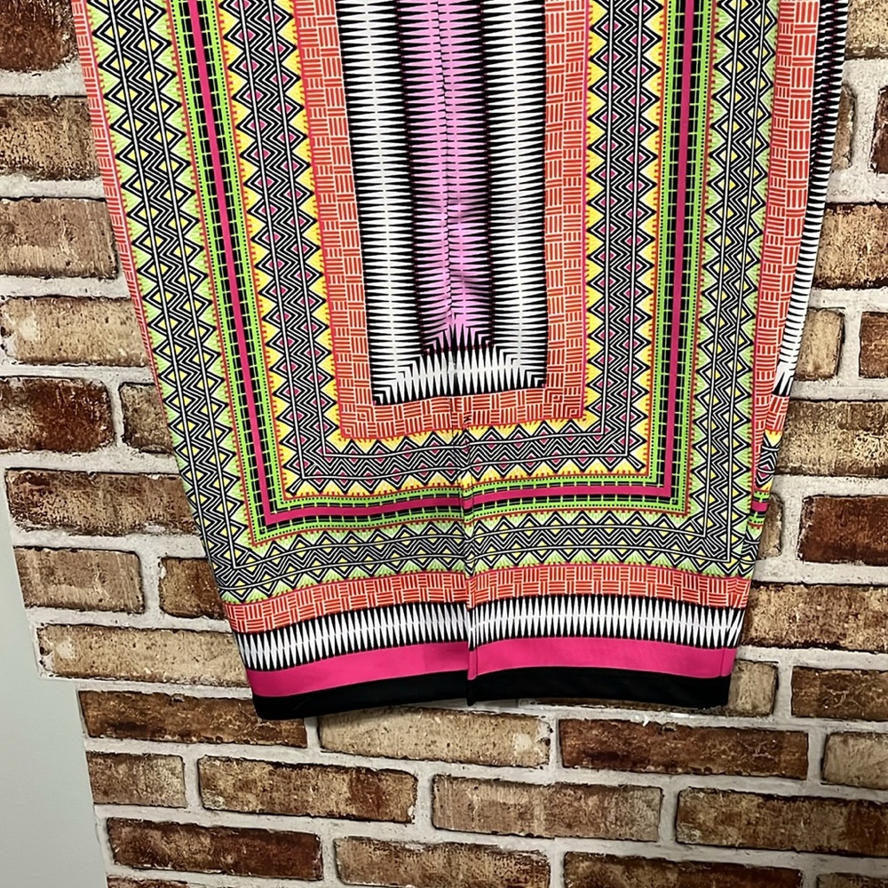 Bisou Bisou Tribal Print Pencil Skirt - Pink Black Green Yellow - Picture 3 of 4